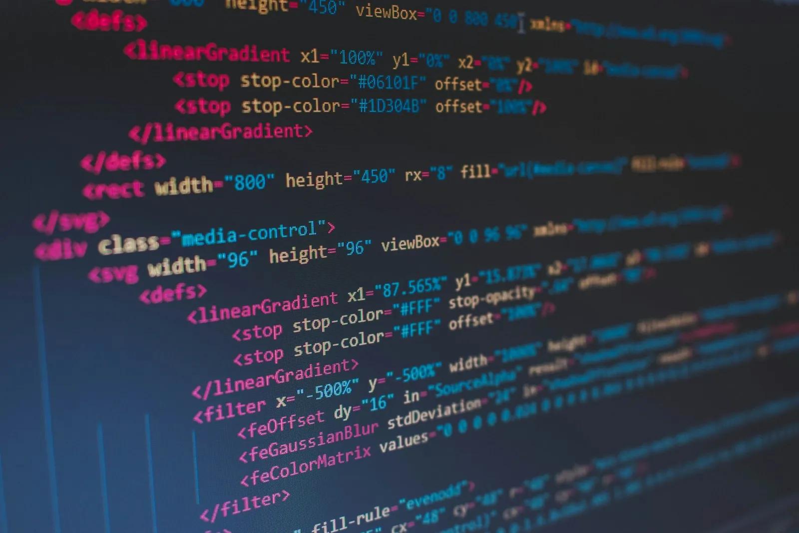 Lines of HTML code in a dark editor