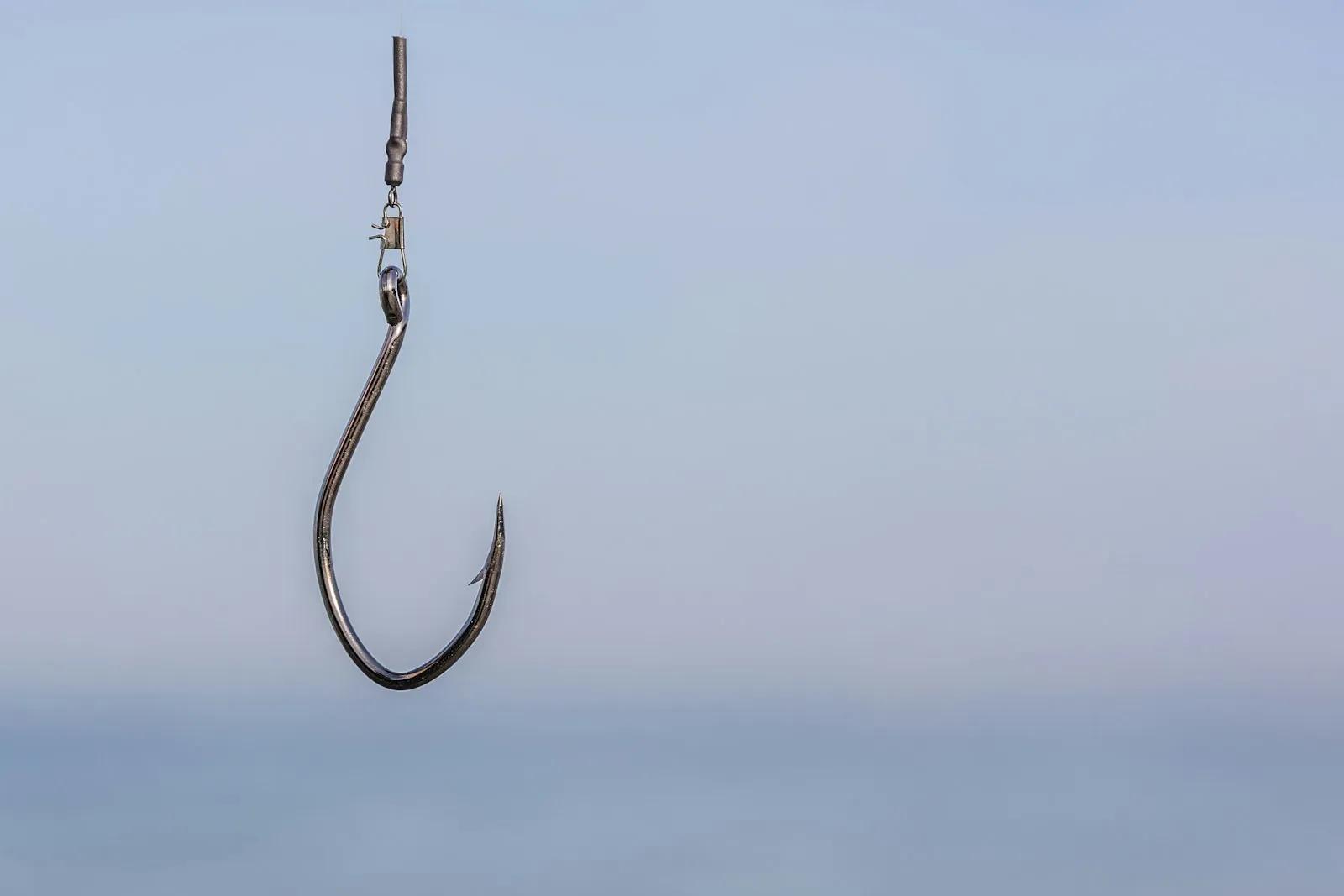 A fishing hook hanging from the side of a boat