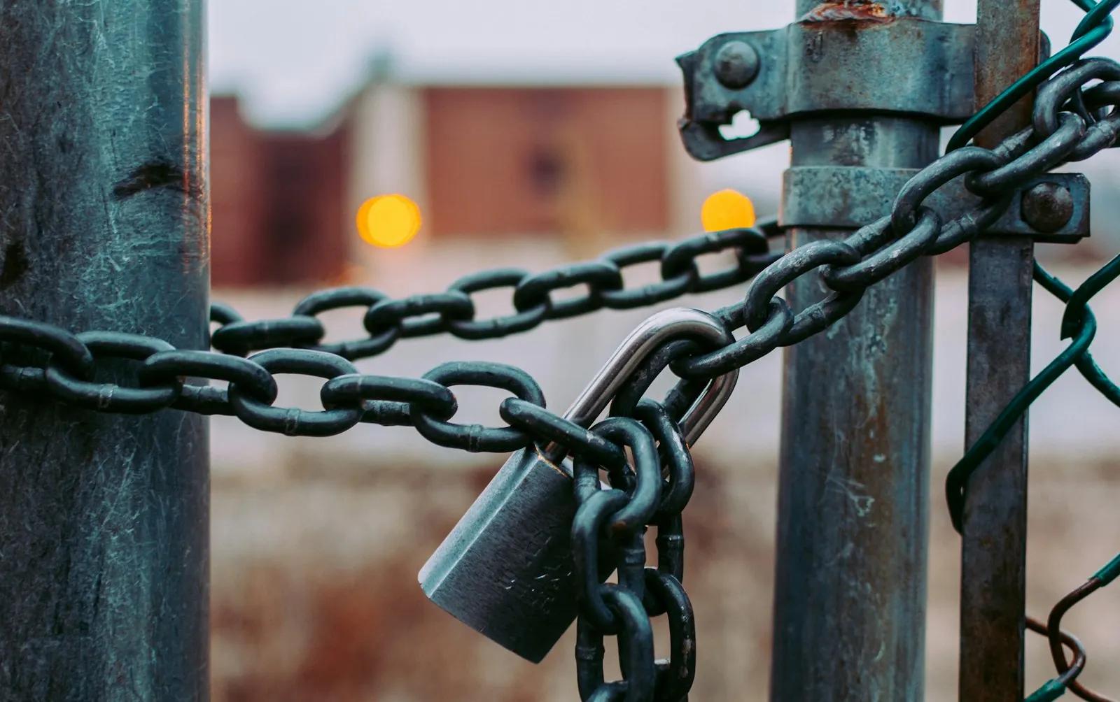 Macro shot of a stainless steel padlock